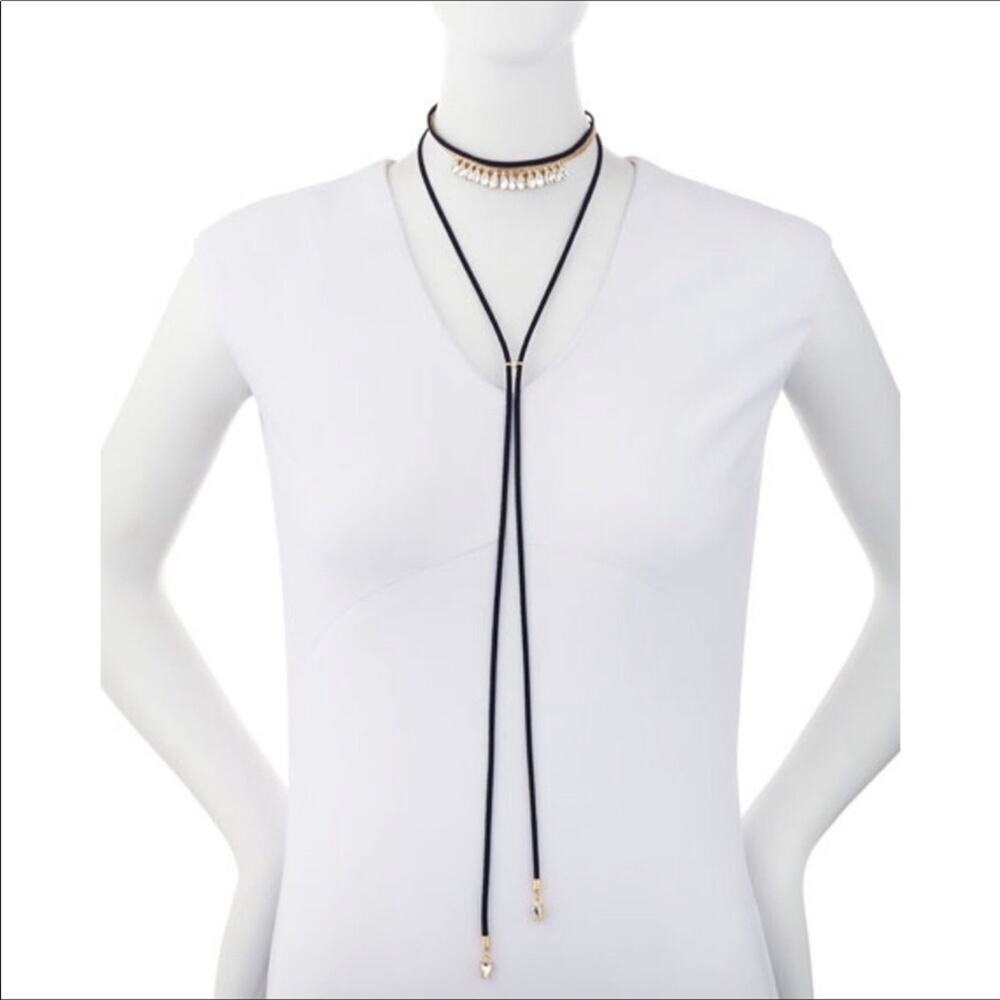 Lydell NWT Crystal Choker Gold Tone with Adjustable Suede Ties - Picture 2 of 5